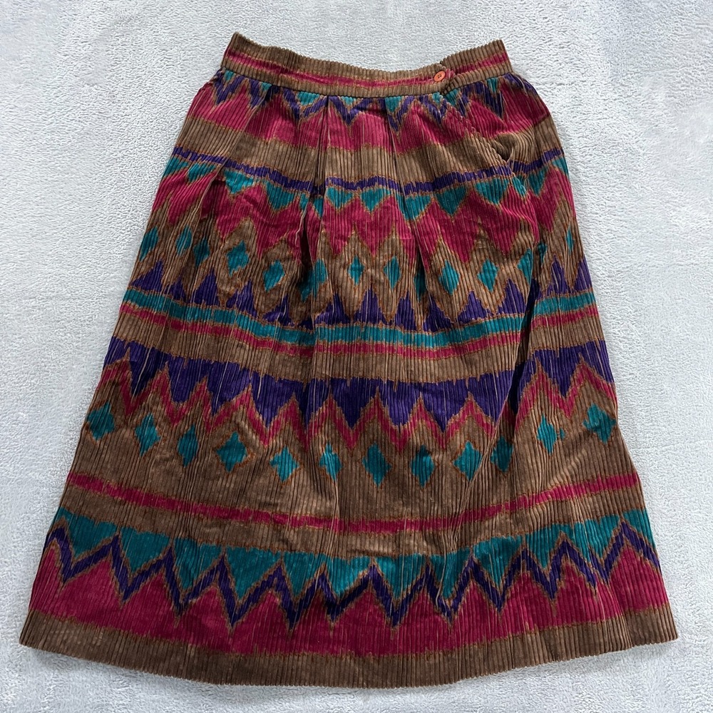 Vintage Regatta‎ Sport Corduroy Skirt Womens 14 Brown Aztec Boho Sakowitz